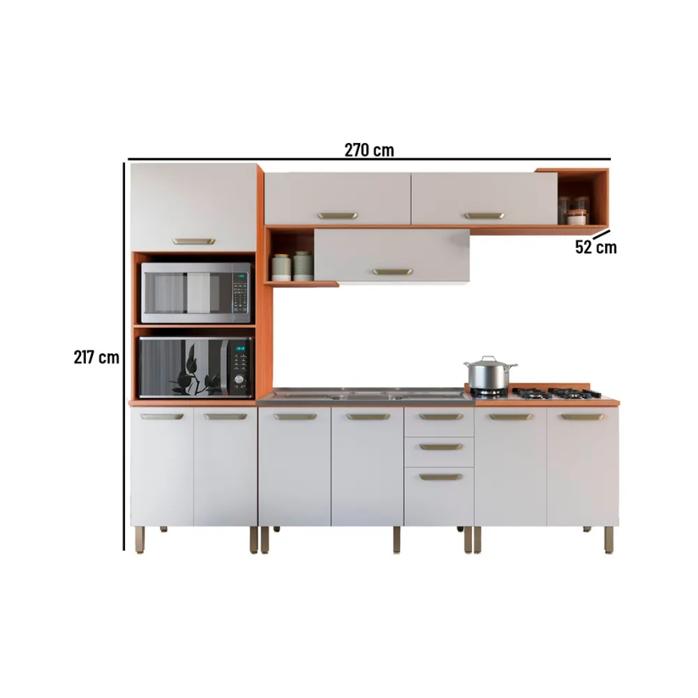 Cozinha Modulada Telasul 11 Portas e 2 Gavetas Pimenta 913438-02 Freijo/ Branco