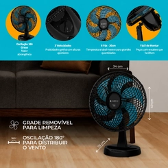 Ventilador de Mesa com 6 Pás 50W Cadence Fresh Mini VTR310 Preto