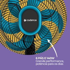 Ventilador de Mesa com 6 Pás 40cm 140W Cadence VTR420 Preto/Azul