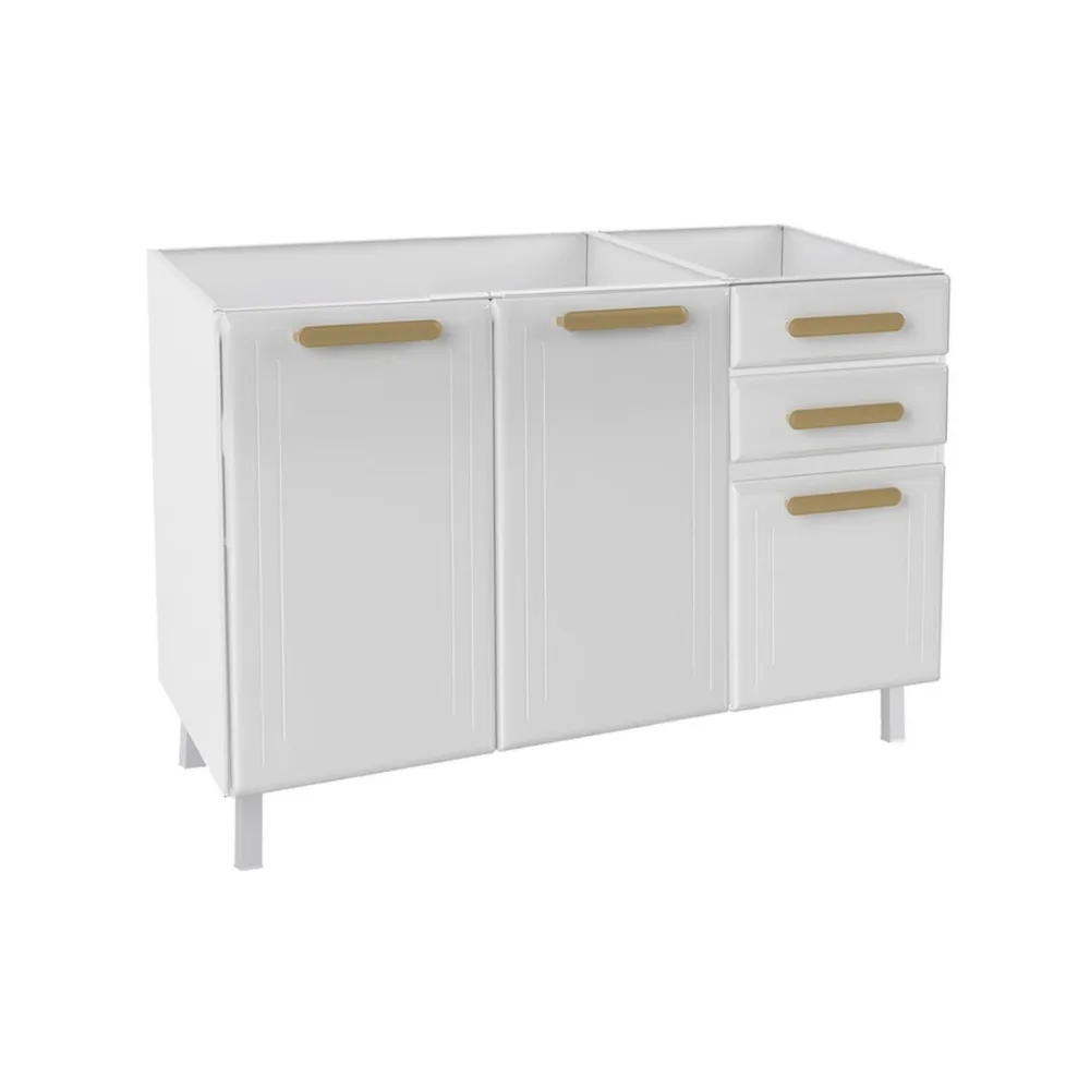 Balcão 120CM Telasul Ágata 3 Portas AÇO 817128 Branco