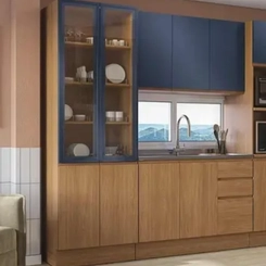 Cristaleira Kappesberg Ciela 4 Portas com Vidro R631 Canela/Azul Profundo