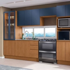 Cristaleira Kappesberg Ciela 4 Portas com Vidro R631 Canela/Azul Profundo