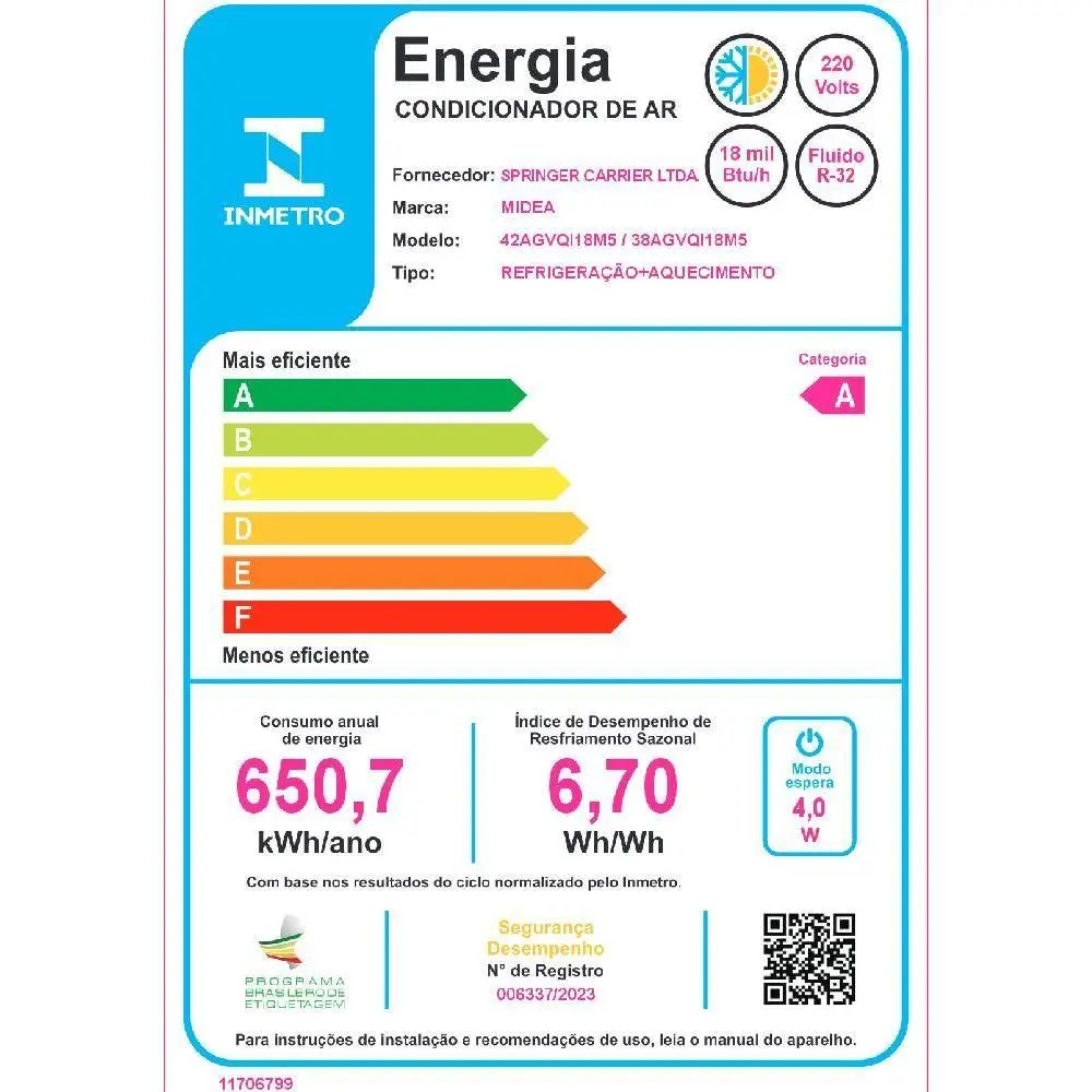 Ar Condicionado Split Springer Midea Xtreme Save Connect 18000 BTUs Quente e Frio Inverter 220V 38AGVQI18M5