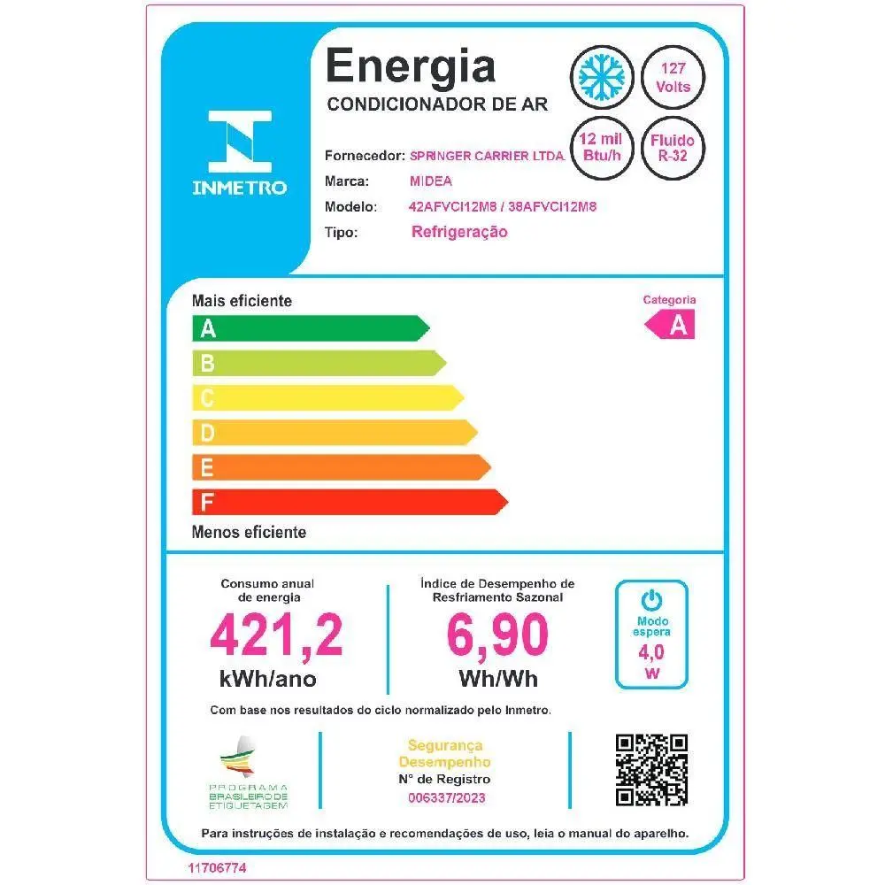 Ar Condicionado Split Springer Midea Inverter Connect 12000 BTUs Frio 127V 38AFVCI12M8