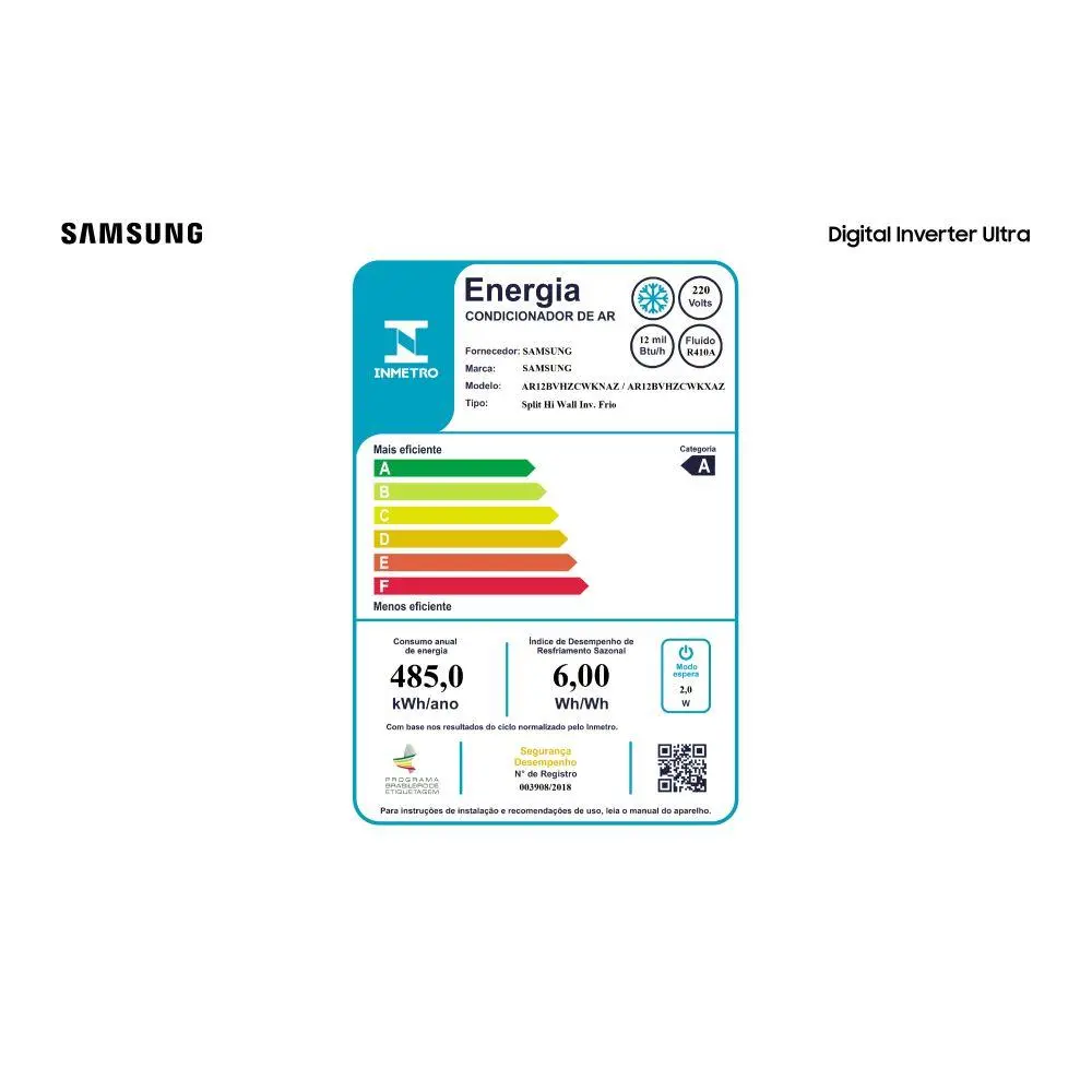 Ar Condicionado Samsung Ultra Inverter 12000 BTUS Frio 220V AR12CVHZAWKNAZ