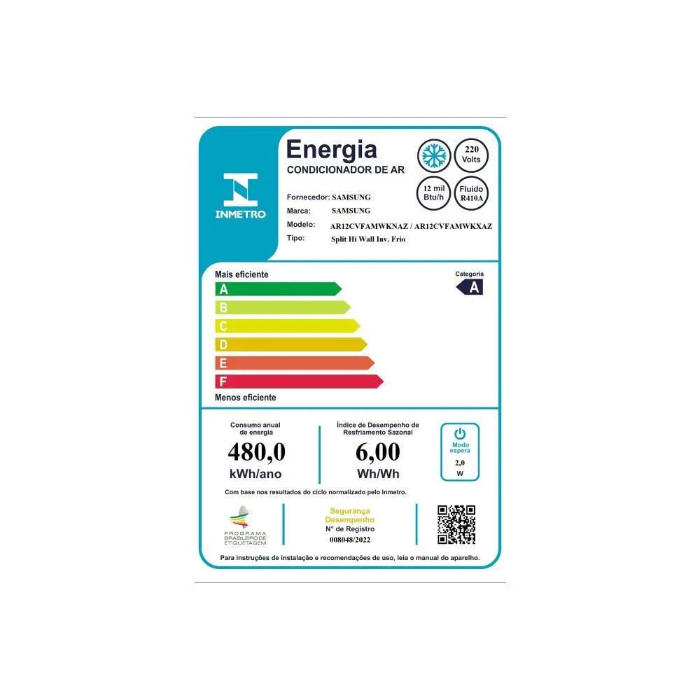 Ar Condicionado Samsung WindFree Connect 12000 BTUs Inverter Frio 220V AR12CVFAMWKNAZ