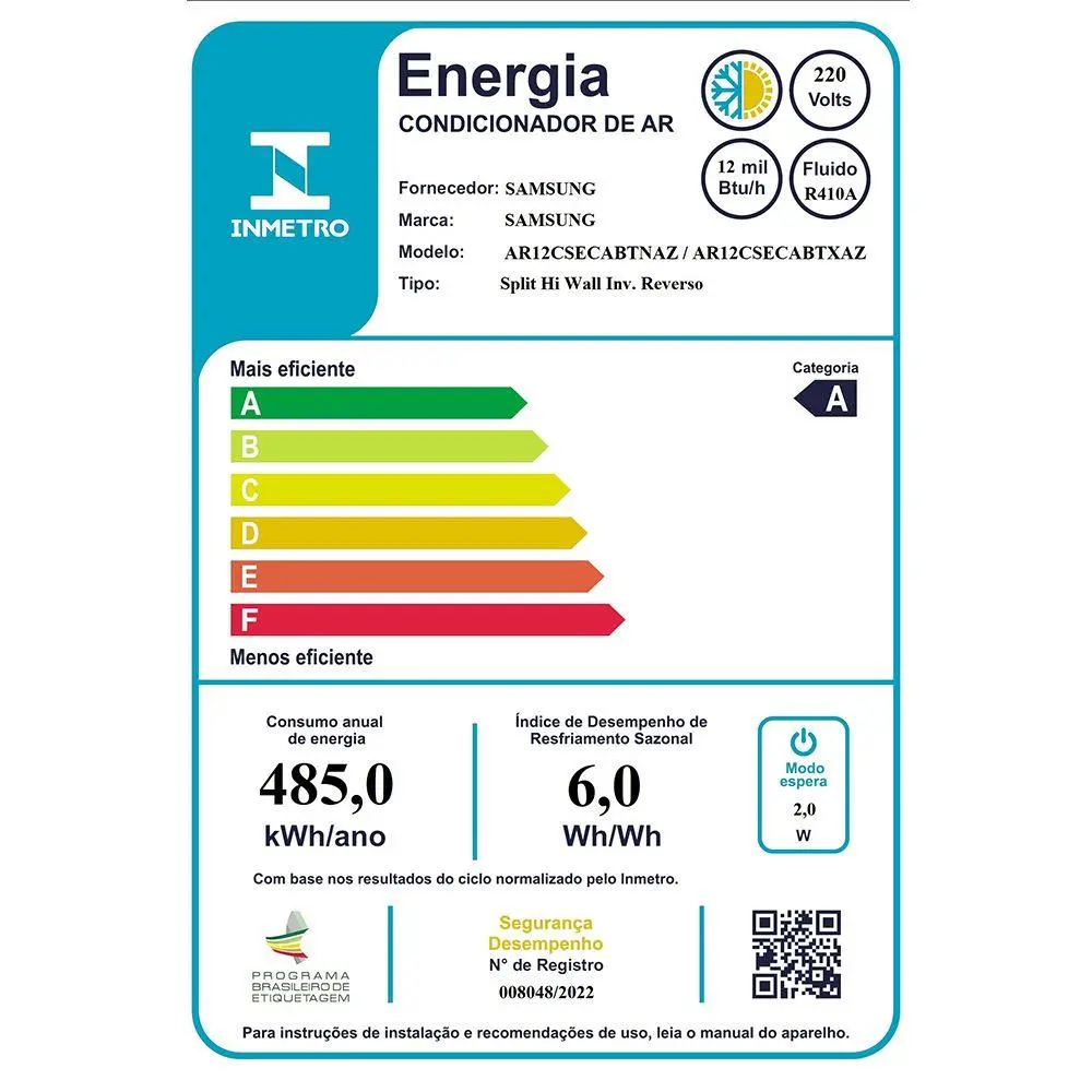 Ar Condicionado Split Samsung WindFree Black Edition 12000 BTUS Inverter Quente-Frio 220V AR12CSECABTNAZ