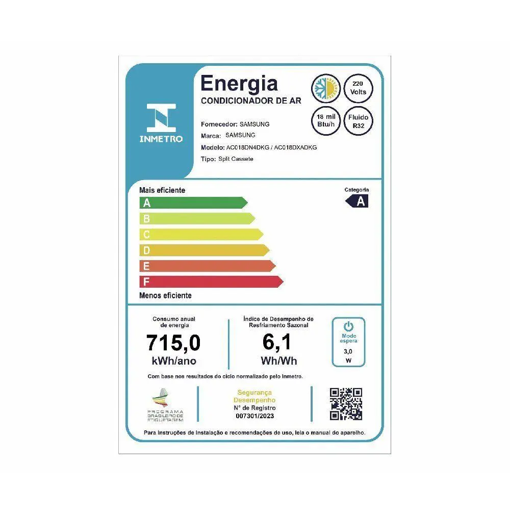 Ar Condicionado Cassete Inverter Samsung WindFree 18000 BTUS Quente/ Frio 220V