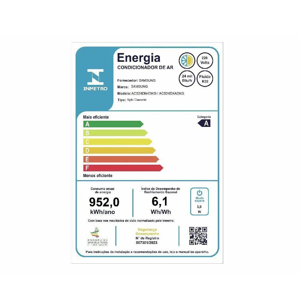 Ar Condicionado Cassete Inverter Samsung WindFree 24000 BTUS Quente e Frio 220V