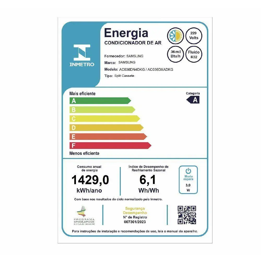 Ar Condicionado Cassete Inverter Samsung WindFree 36000 BTUs Quente e Frio 220V