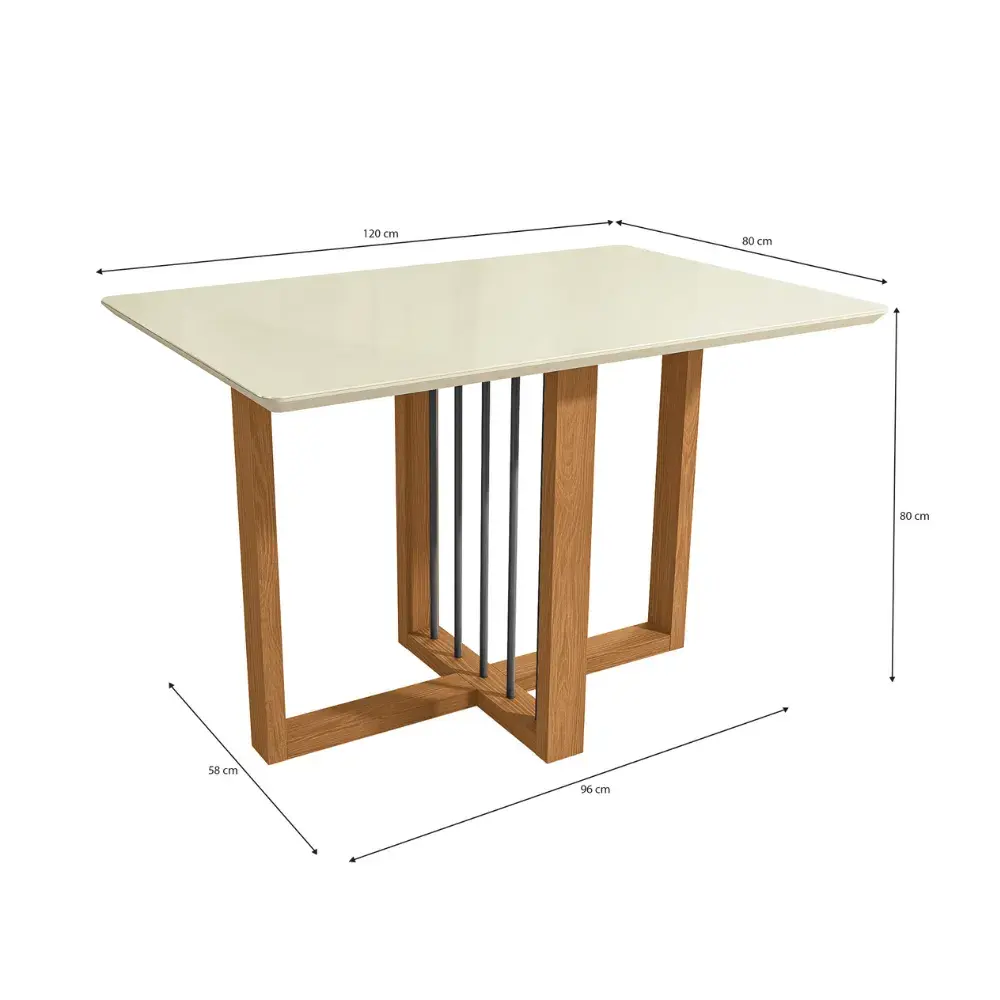 Mesa de Jantar com 4 Lugares Kappesberg Citronela 120CM CSJ1524 Canela/Off White