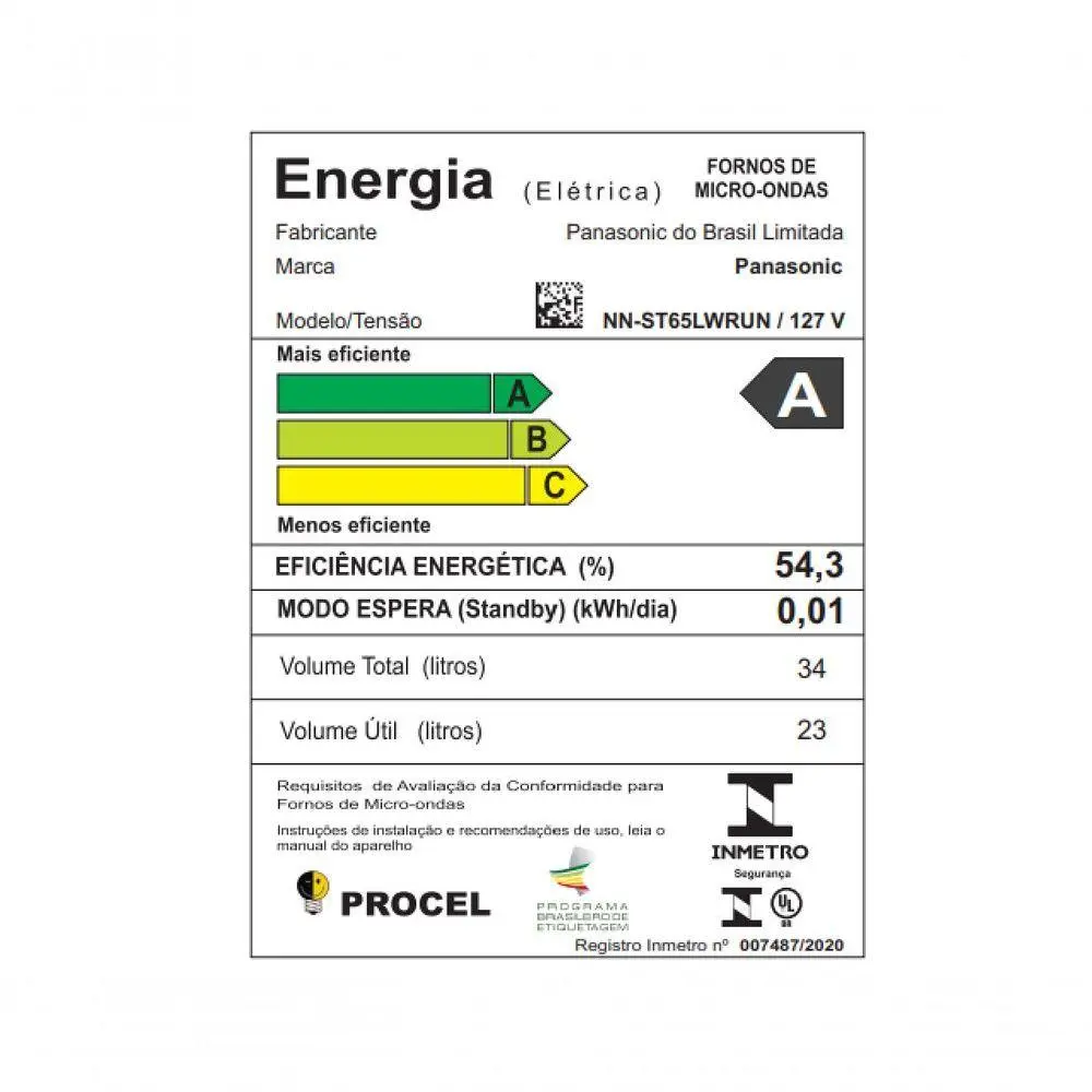 Micro-Ondas Panasonic 34LT 127V Branco NN-ST65LWRUN