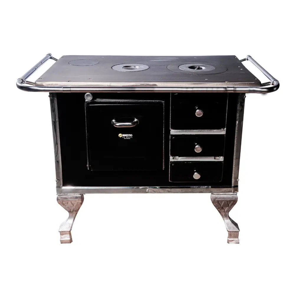 Fogão a Lenha N1 Maestro 00132 com Forno Chaminé à Esquerda Preto