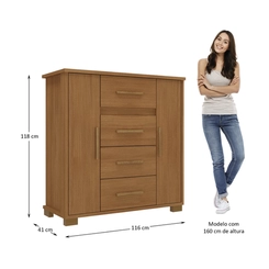 Cômoda Rodial Kyra 4 Gavetas 2 Portas Cinamomo