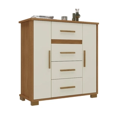 Cômoda Rodial Kyra 4 Gavetas 2 Portas Cinamomo/Off White