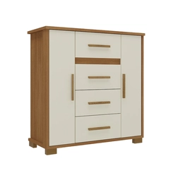 Cômoda Rodial Kyra 4 Gavetas 2 Portas Cinamomo/Off White