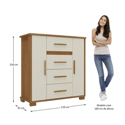 Cômoda Rodial Kyra 4 Gavetas 2 Portas Cinamomo/Off White
